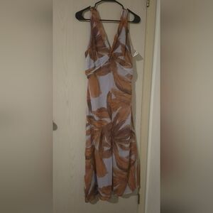 Zara White Maxi Dress with Brown Floral Print